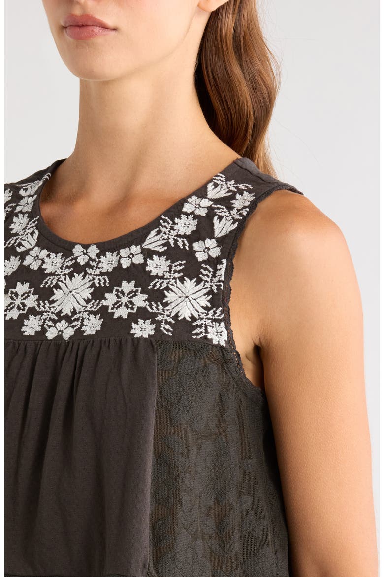 Embroidered Yoke Cotton Tank, Alternate, color, RAVEN