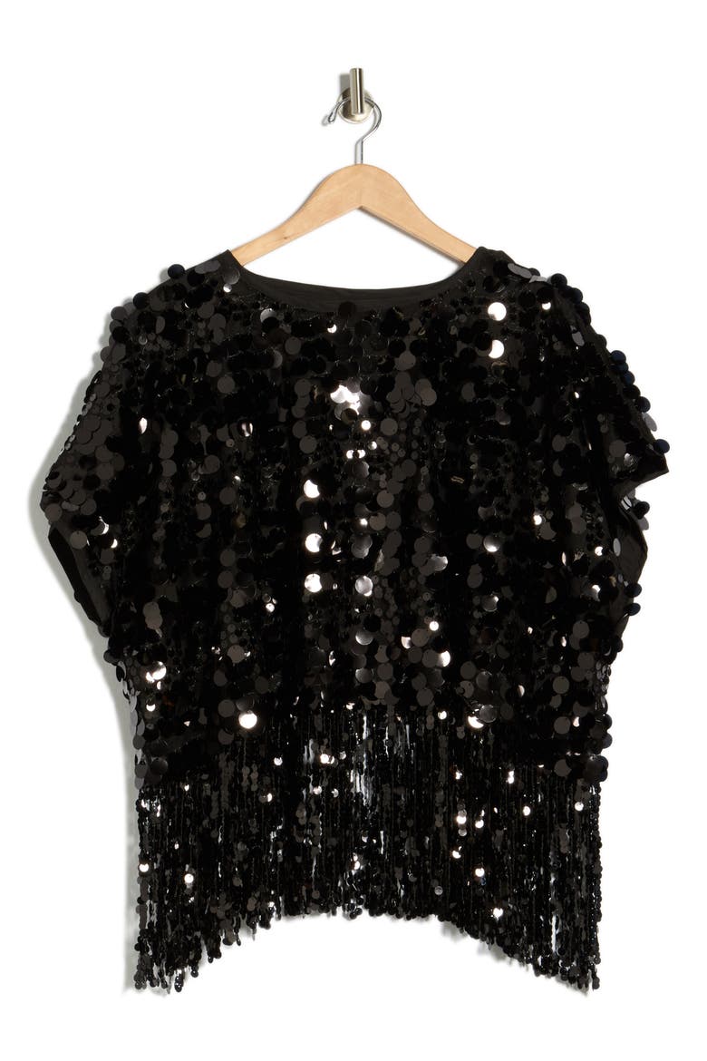 Sequin Poncho, Alternate, color, BLACK