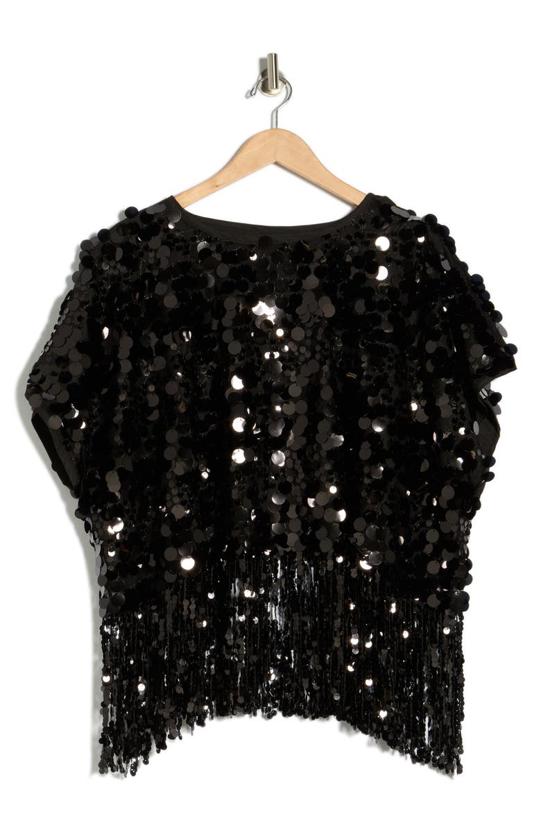 Ted Baker London Sequin Poncho, Alternate, color, Black