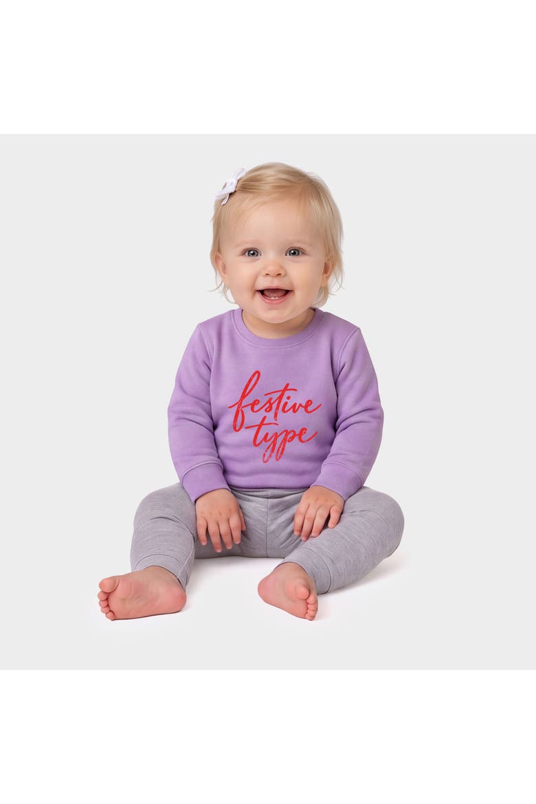 Festive Type Cursive Crew Fleece Sweatshirt Baby, Main, color, Lavender