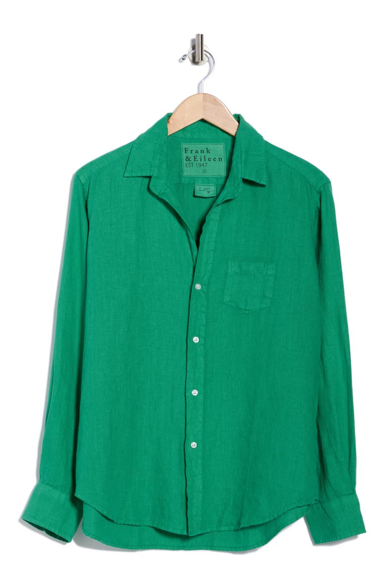 Relaxed Linen Button-Up Shirt, Alternate, color, KELLY GREE