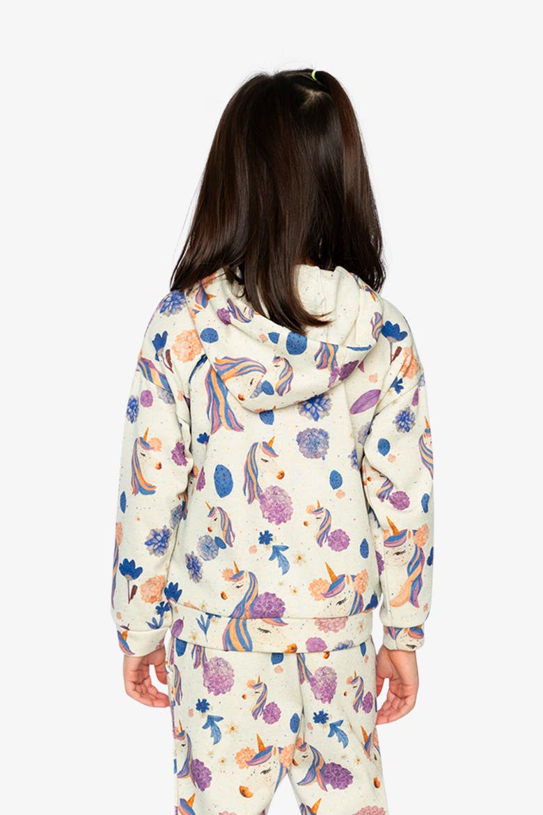 Hooded Zip Side Pocket French Terry Cardigan, Alternate, color, Beige Unicorn Print