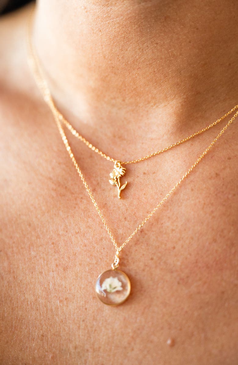 Set & Stones Pressed Flower Pendant Necklace, Alternate, color, Gold