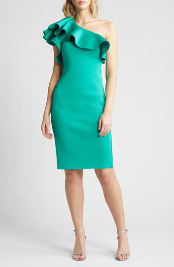 Eliza J One-Shoulder Ruffle Neck Midi Dress | Nordstrom