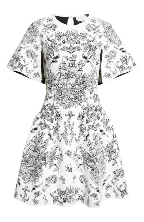 Alexander Mcqueen Mcqueen Sailor Tattoo Jacquard Cape Sleeve Fit & Flare Sweater Dress In Multi