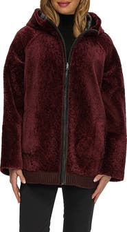 GORSKI Reversible Textured Genuine Shearling Lamb Zip Parka with Ribbed Hem