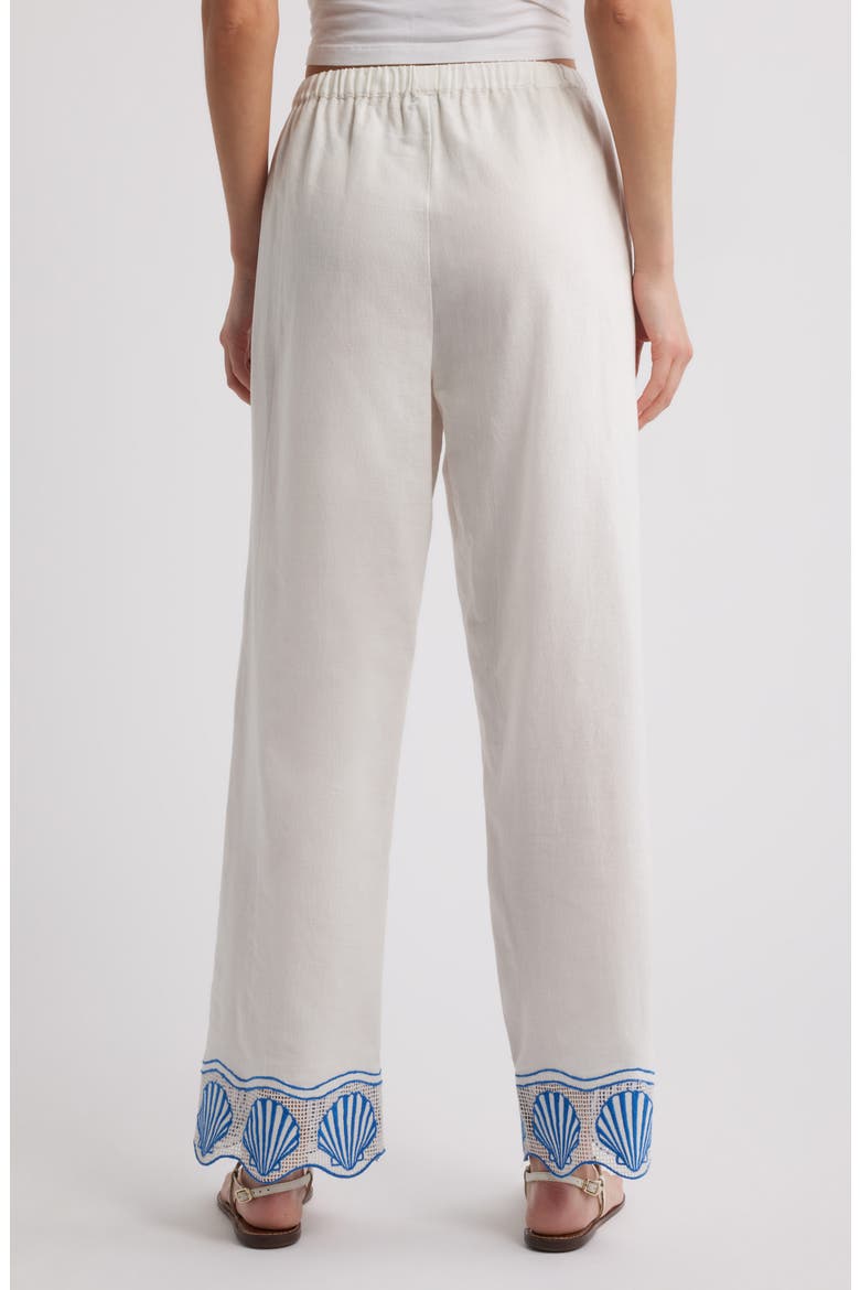 Tildi Shell Embroidered Cotton & Linen Pants, Alternate, color, WHITE