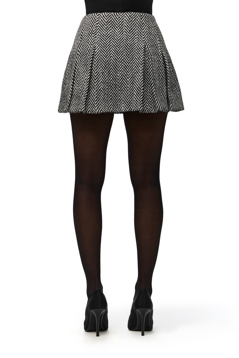 Herringbone Pleated Miniskirt, Alternate, color, BLACK HERRINGBONE