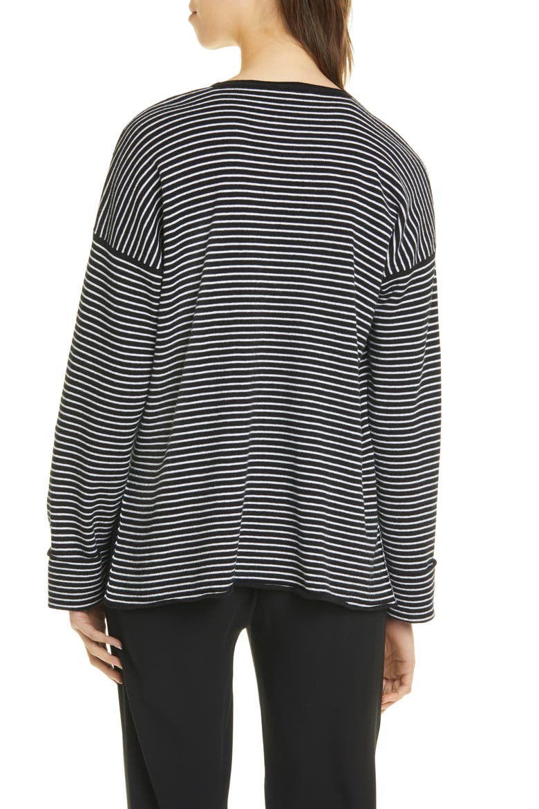 Stripe V-Neck Box Top Sweater, Alternate, color, BLACK/ WHITE