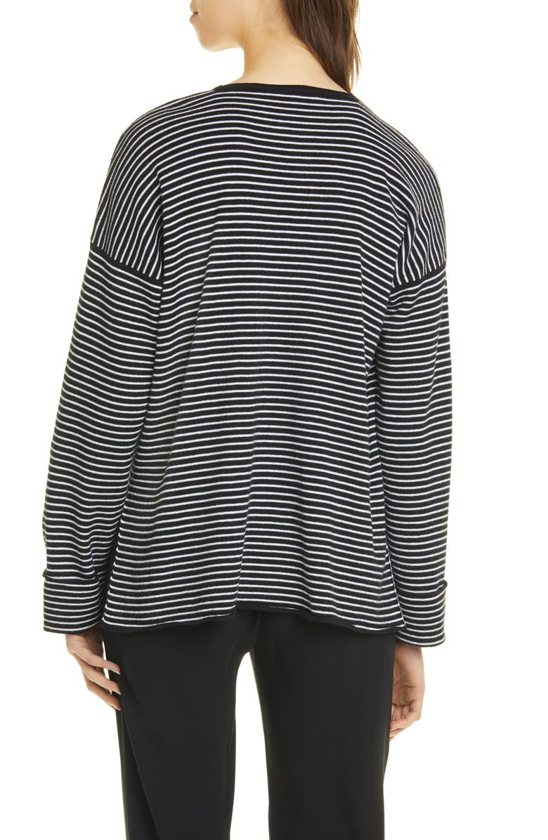 Eileen Fisher Stripe V-Neck Box Top Sweater, Alternate, color, 