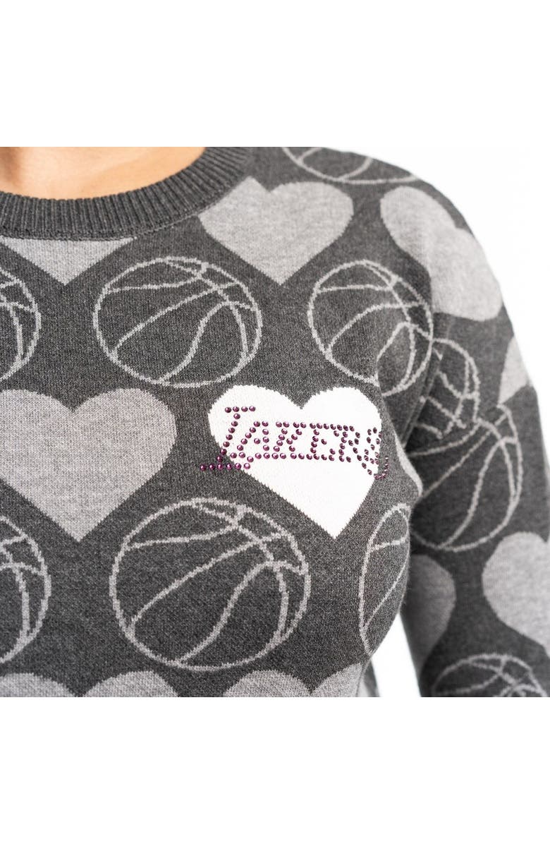LUSSO Women's Lusso Charcoal Los Angeles Lakers Basketball Love Swarovski Crystal Intarsia Pullover Sweater, Alternate, color, Charcoal