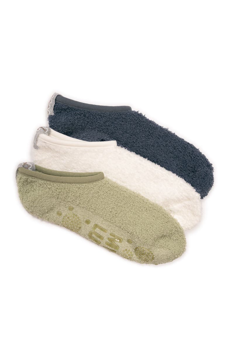 MUK LUKS Ballerina Cozy Socks with Grippers, 3 Pair Pack, Main, color, Green/Ivory/Grey