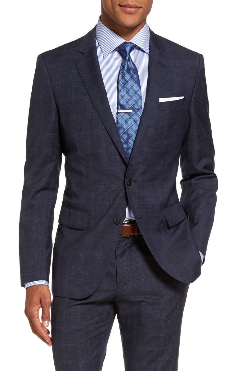 BOSS Huge/Genius Trim Fit Plaid Wool Suit, Alternate, color, 