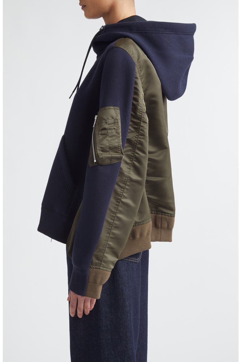 Sponge Sweat x Nylon Twill Full Zip Hoodie (Women) | Nordstrom