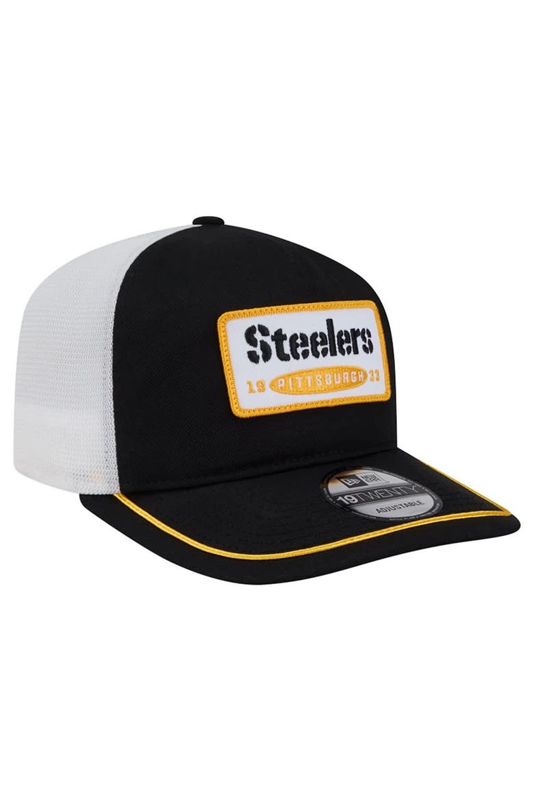 Men's New Era Black/White Pittsburgh Steelers Patch 19TWENTY Adjustable Hat, Alternate, color, Black