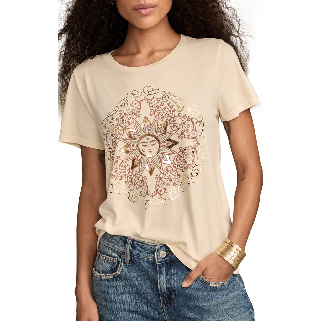 Lucky Brand Ornate Sun Frame Metallic Graphic T-shirt In Neutral