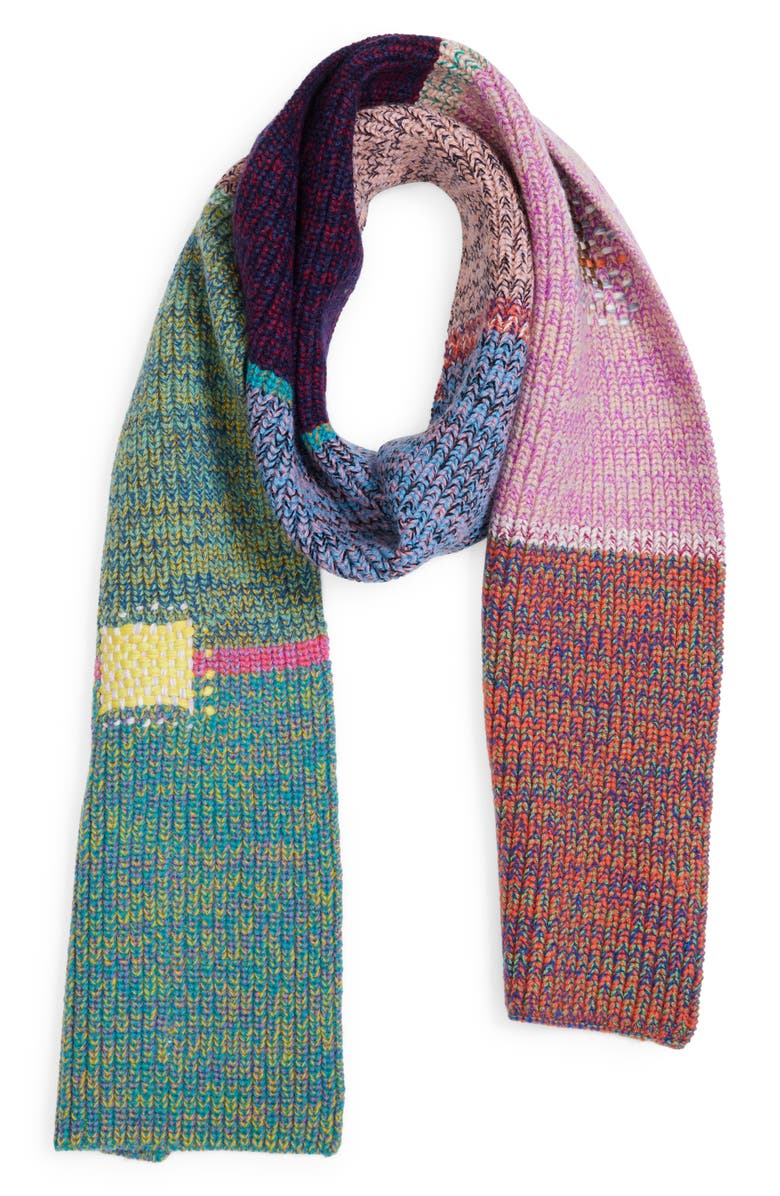 Waste Yarn Project x Celia Pym Embroidered Colorblock One of Kind Scarf, Main, color, Pink Multi