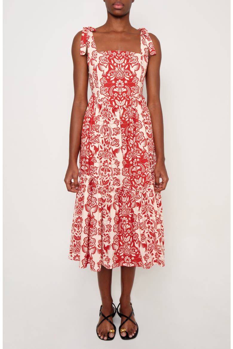 The Backbone Stretch Cotton Midi Sundress, Main, color, RED FOLK PAISLEY