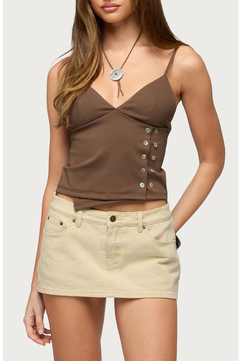 Dafna Asymmetric Button Detail Tank, Main, color, BROWN