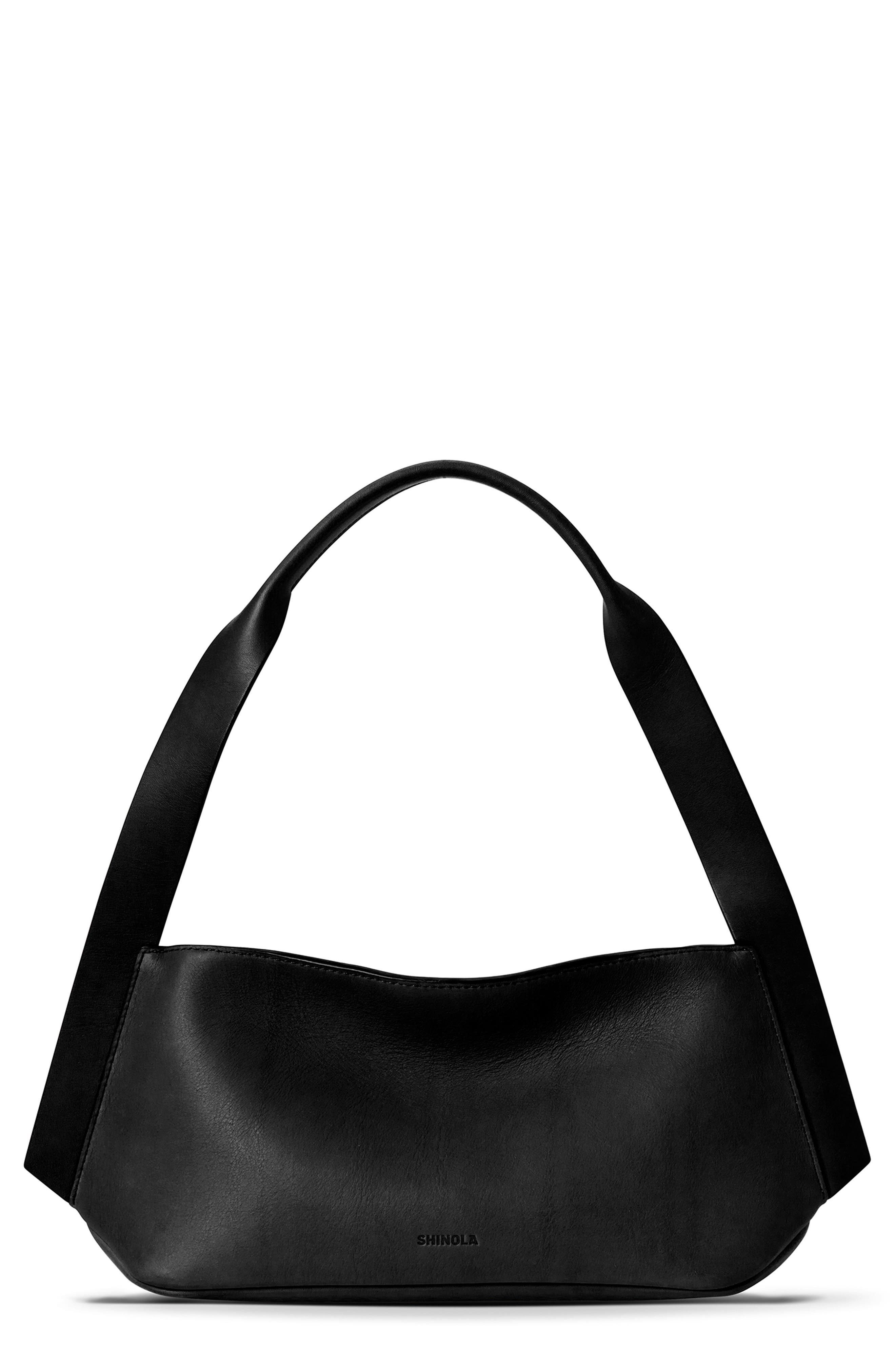 Shinola Small Derby Leather Shoulder Bag, Main, color, Black