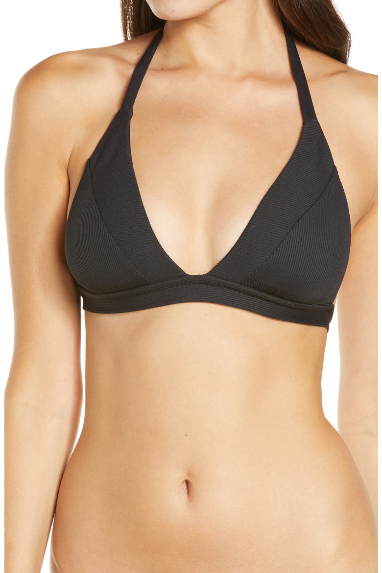 Fine Line Halter Bikini Top, Main, color, BLACK