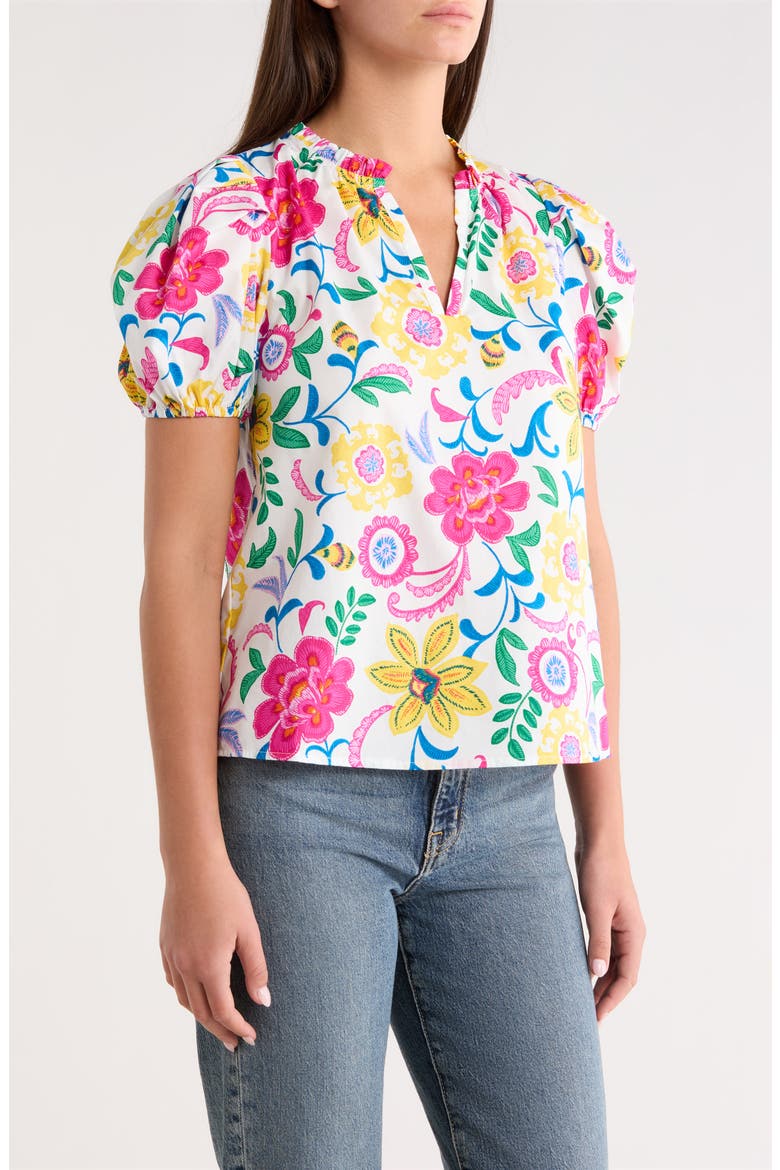 Punta Alta Berisa Split Neck Puff Sleeve Cotton Top, Alternate, color, WHITE MULTI