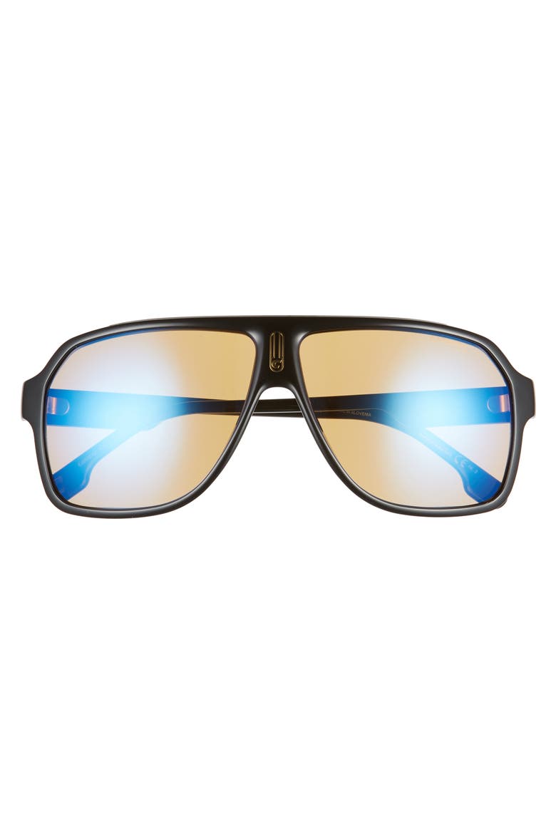 62mm Oversize Polarized Flat Top Aviator Sunglasses, Alternate, color, BLACK/ YELLOW