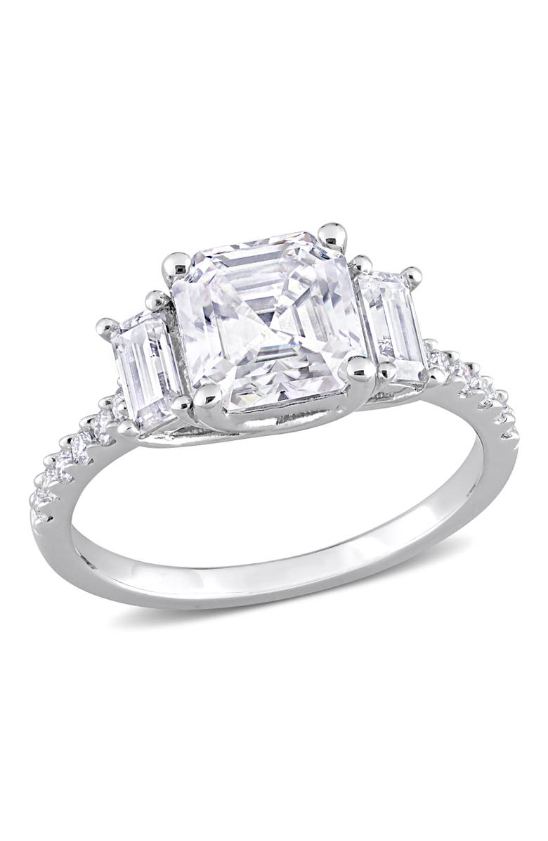 Julianna B. Moissanite Asscher 3-Stone Ring, Main, color, Sterling Silver