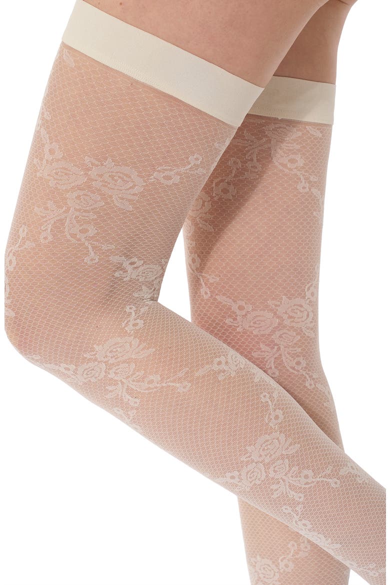 Floral Lace Stay-Up Stockings, Alternate, color, WHIPPED CREAM