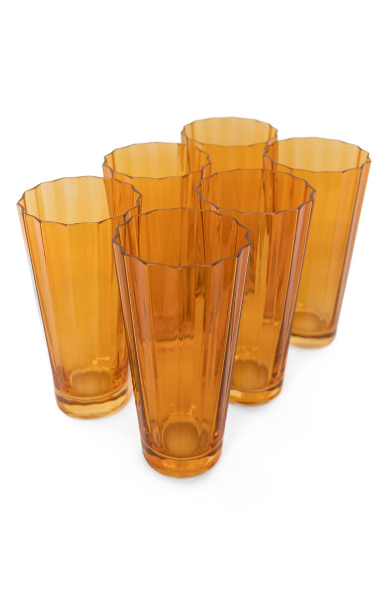 Estelle Colored Glass Sunday Set of 6 Highball Glasses, Main, color, Butterscotch