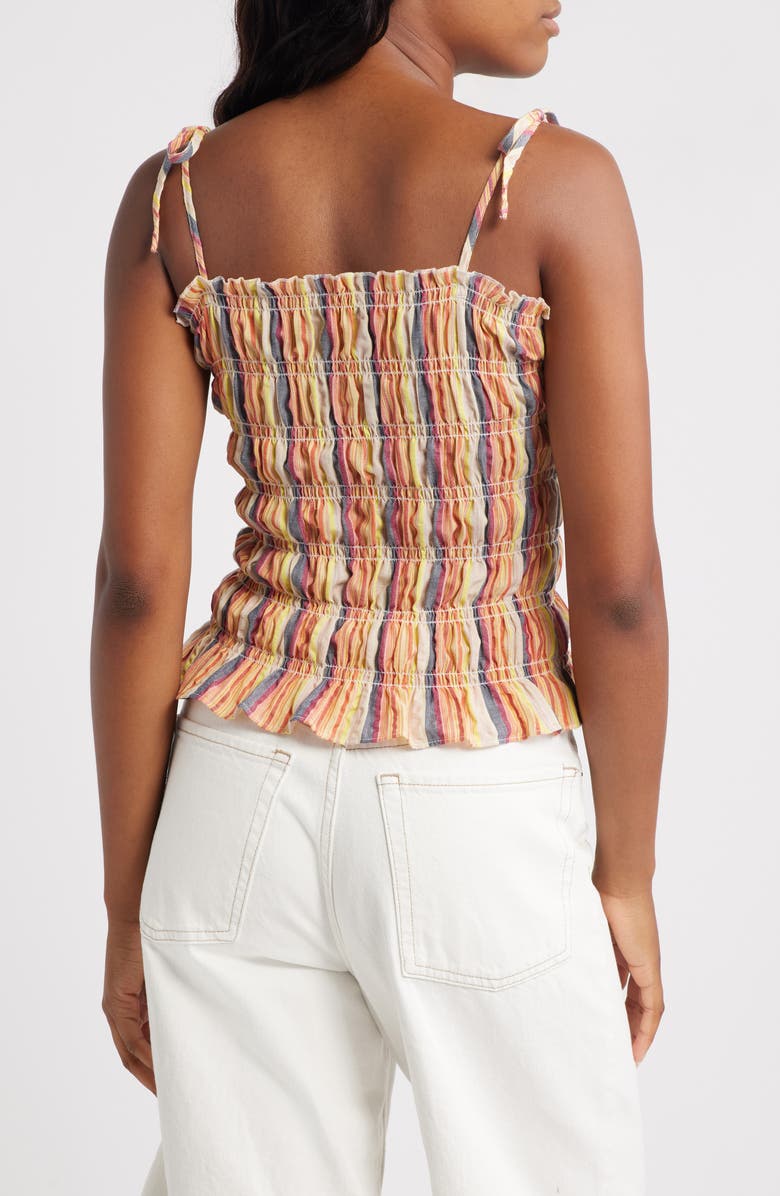 Topshop Stripe Shirred Cotton Camisole, Alternate, color, Beige Multi
