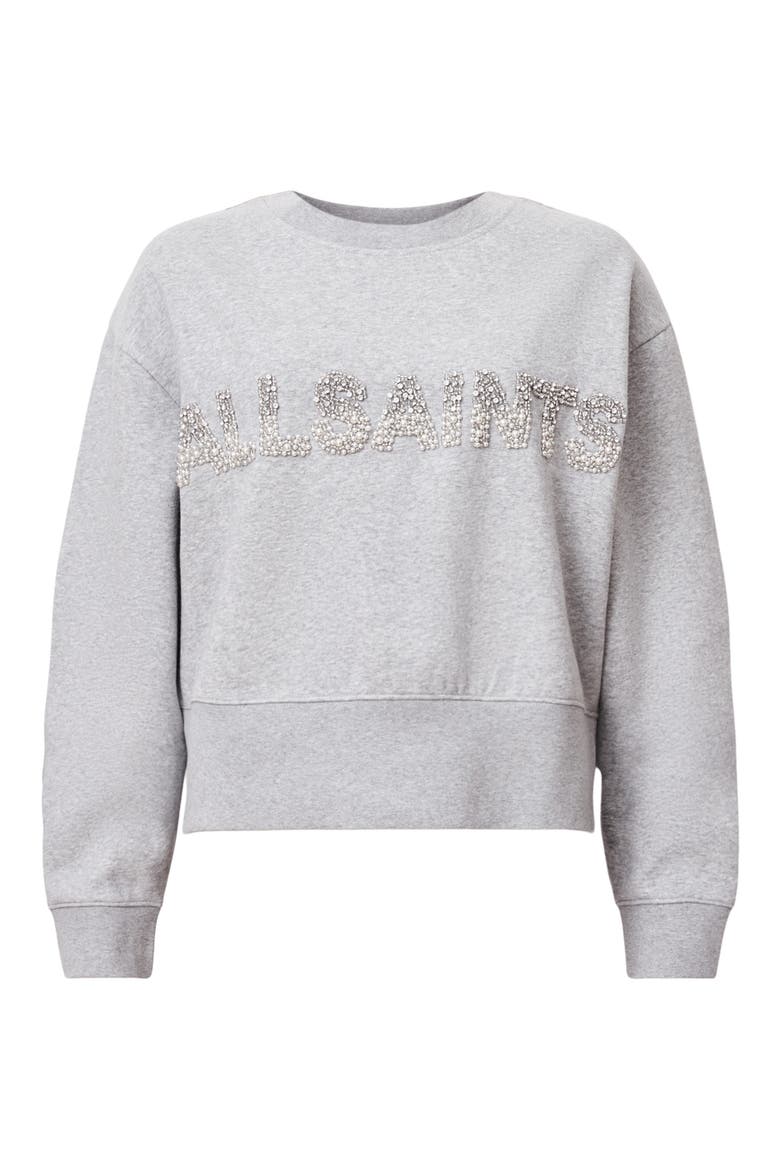 Separo Imitation Pearl & Crystal Embellished Sweatshirt, Alternate, color, GREY MARL