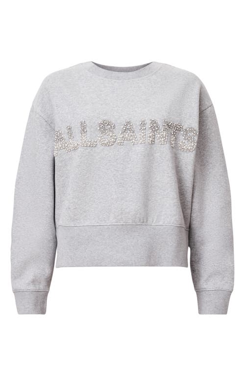 Shop Allsaints Separo Imitation Pearl & Crystal Embellished Sweatshirt In Grey Marl