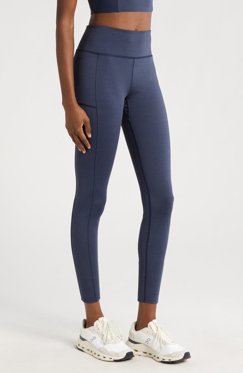 TravisMathew Moveknit Bonded Pocket Leggings, Alternate, color, Heather Navy Blazer