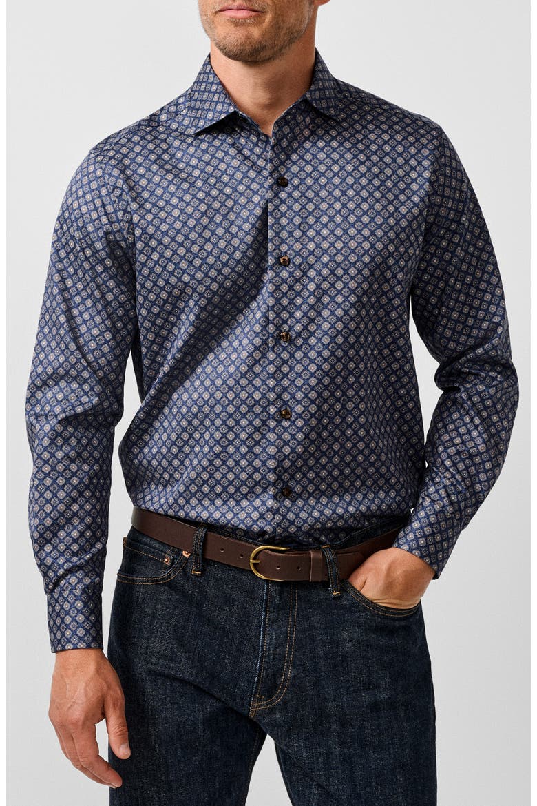 Geometric Sport Shirt, Main, color, NAVY/ BROWN