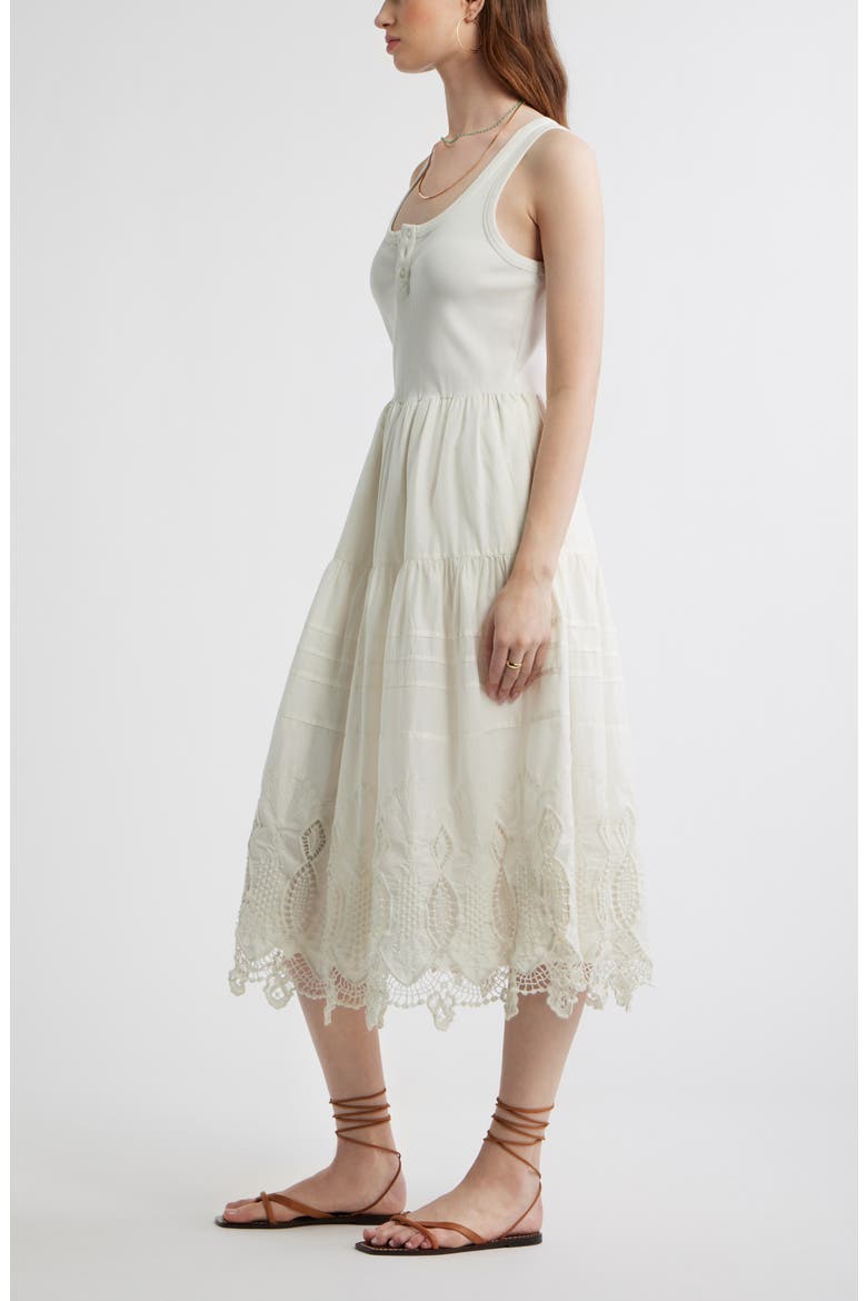 Embroidered Mixed Media Henley Tank Dress, Alternate, color, IVORY EGRET