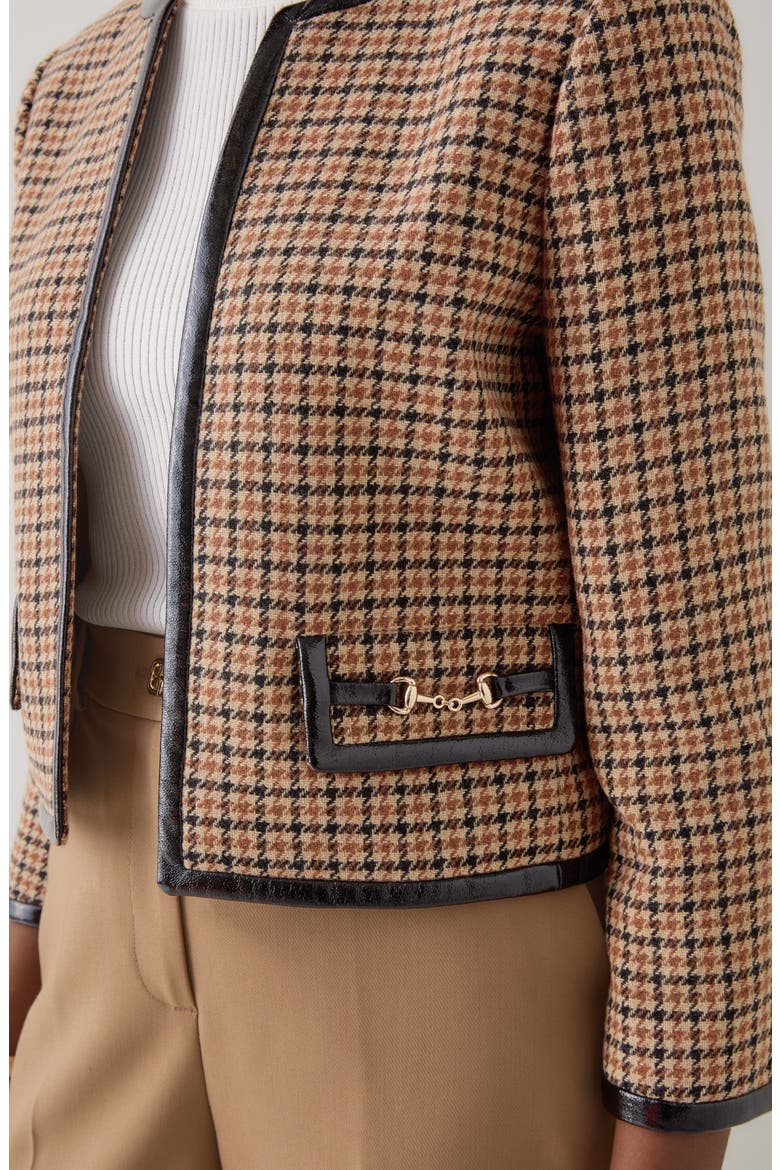 Zisou Houndstooth Crop Jacket, Alternate, color, BROWN