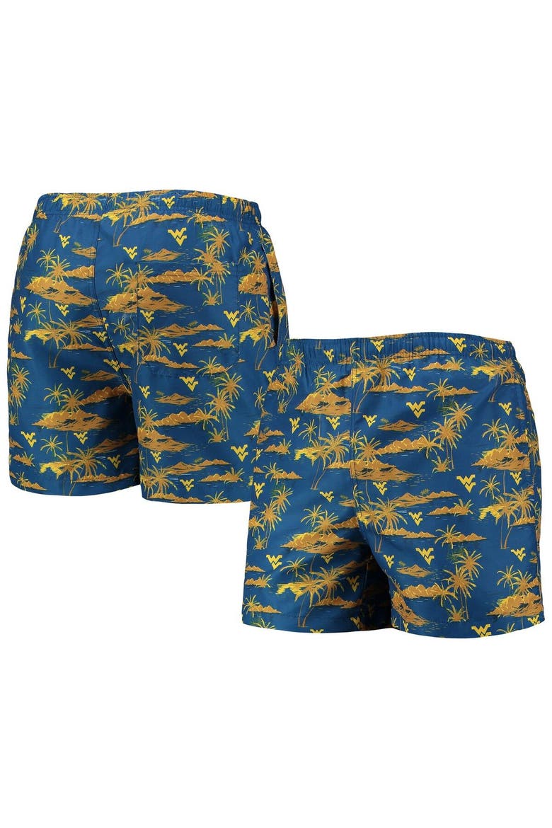 Men's FOCO Navy West Virginia Mountaineers Island Palm Swim Trunks, Main, color, Navy