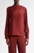 Lela Rose Asymmetric Drape Detail Brushed Satin Top