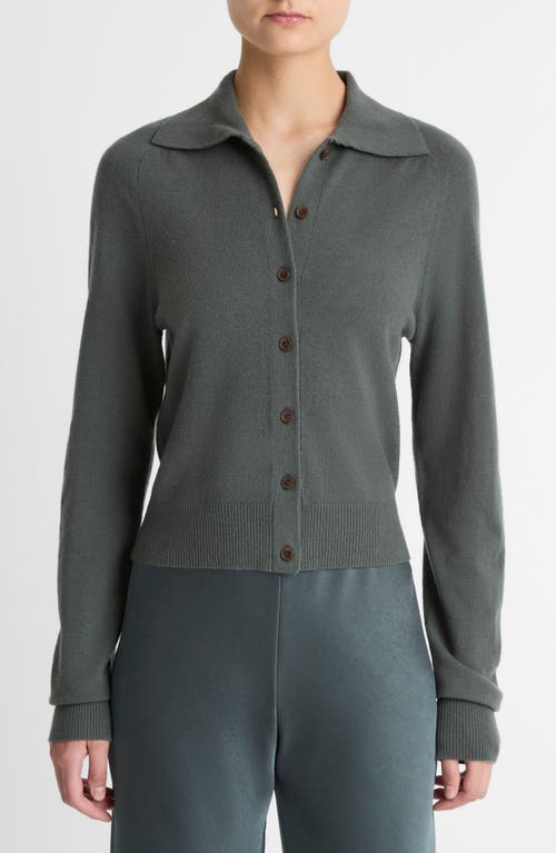 Vince Button Front Polo Cardigan Sweater In Green