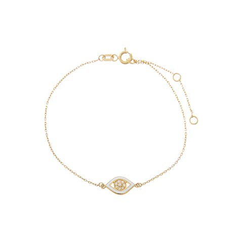 Diamond & Enamel Evil Eye Charm Bracelet 14K