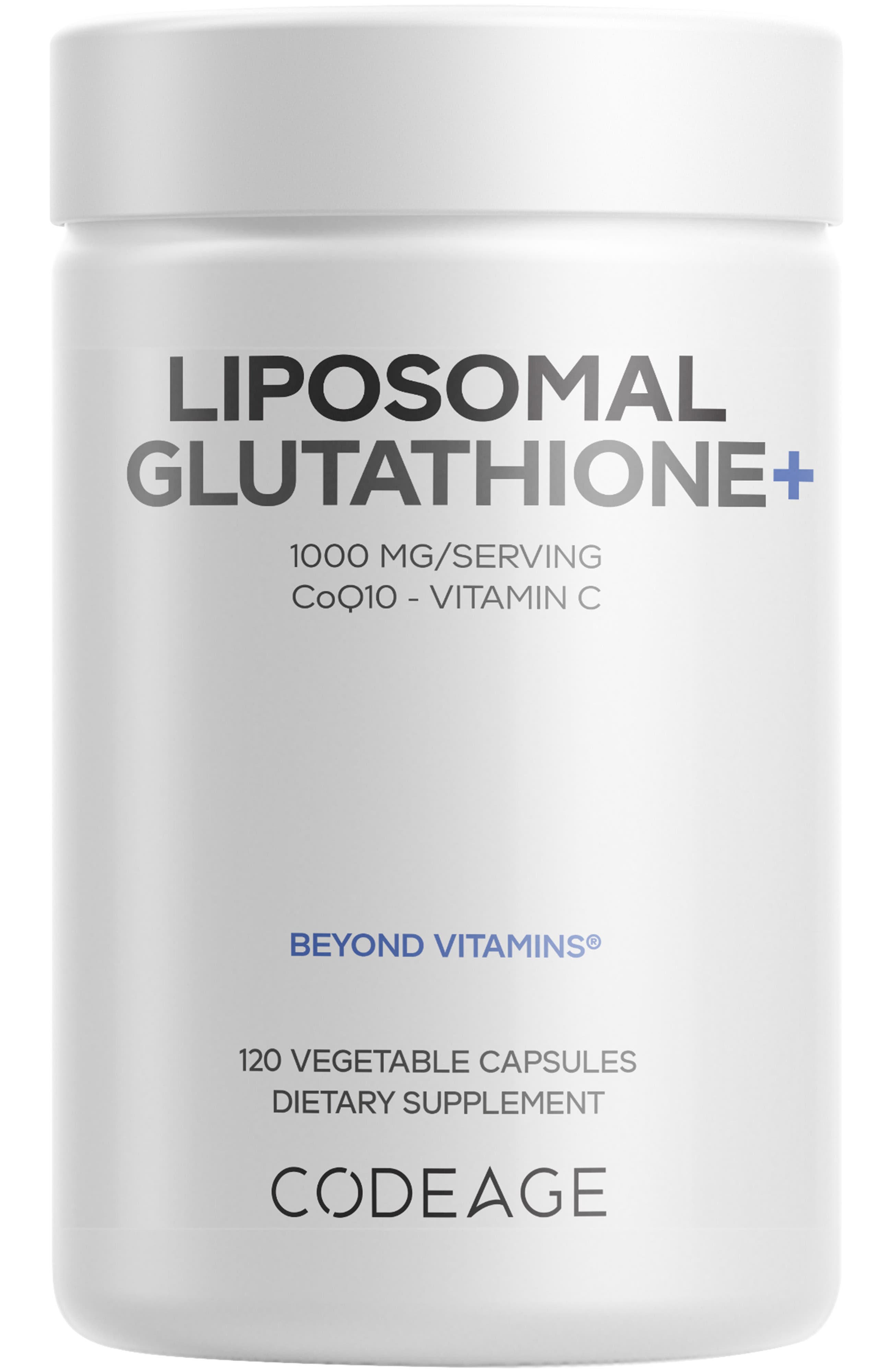 Codeage Liposomal Glutathione+ 1000mg, Vitamin C, Antioxidant Supplement in White 