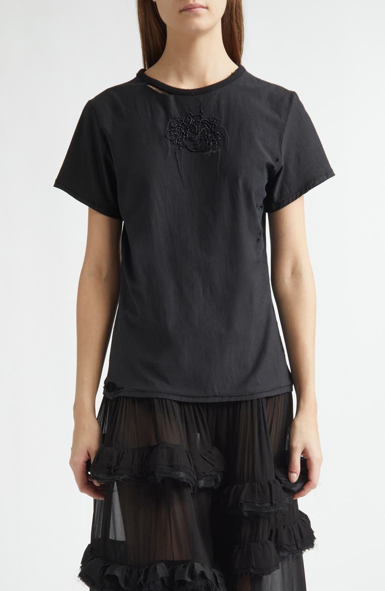 Meruert Tolegen Beaded Merrow Stitch Jersey T-Shirt, Main, color, Black