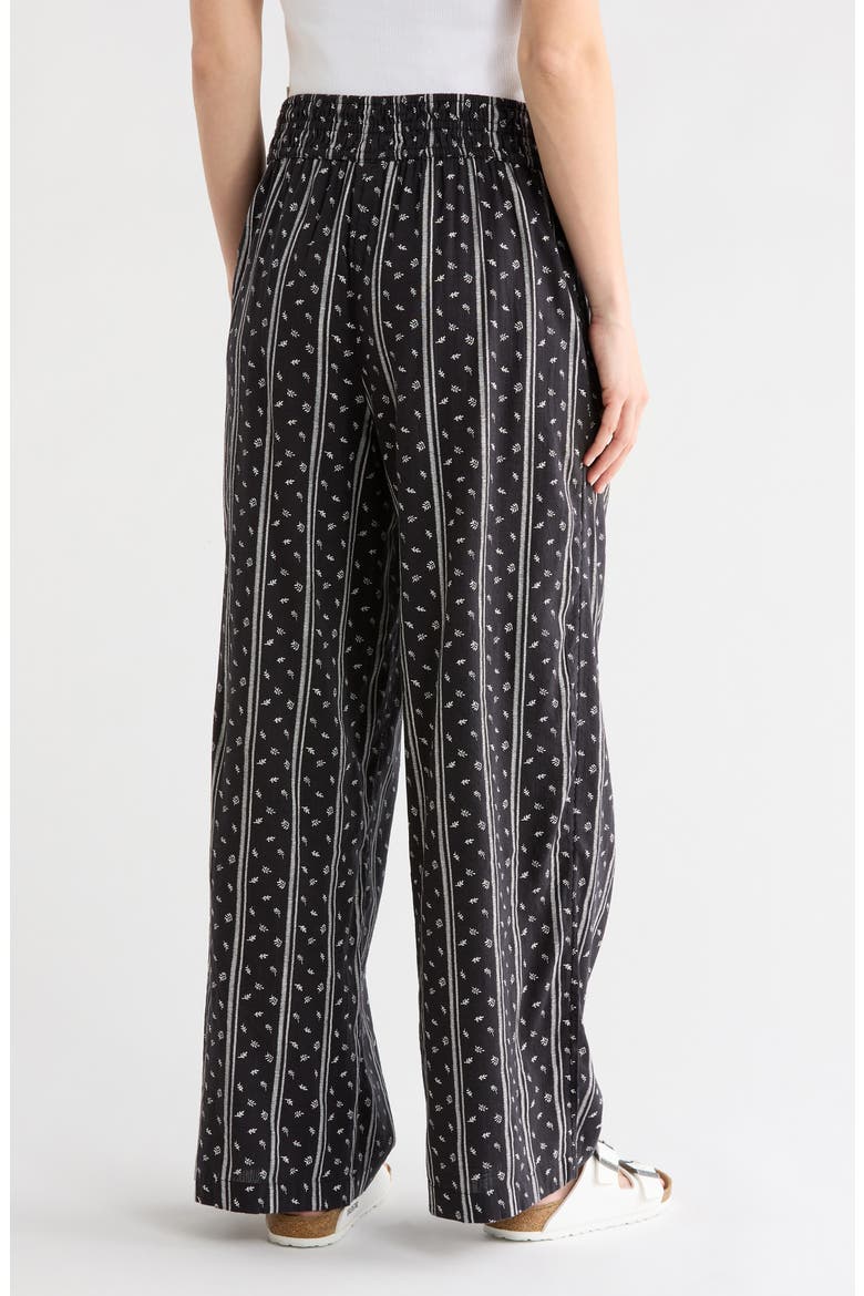 Pull On Slub Pants, Alternate, color, BLACK- IVORY LEAF MIX STRIPE