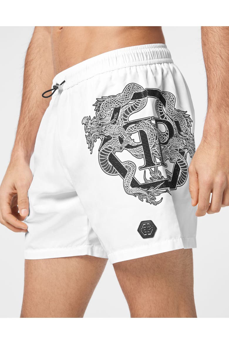 Beachwear Short Trousers Dragon Men, Alternate, color, white
