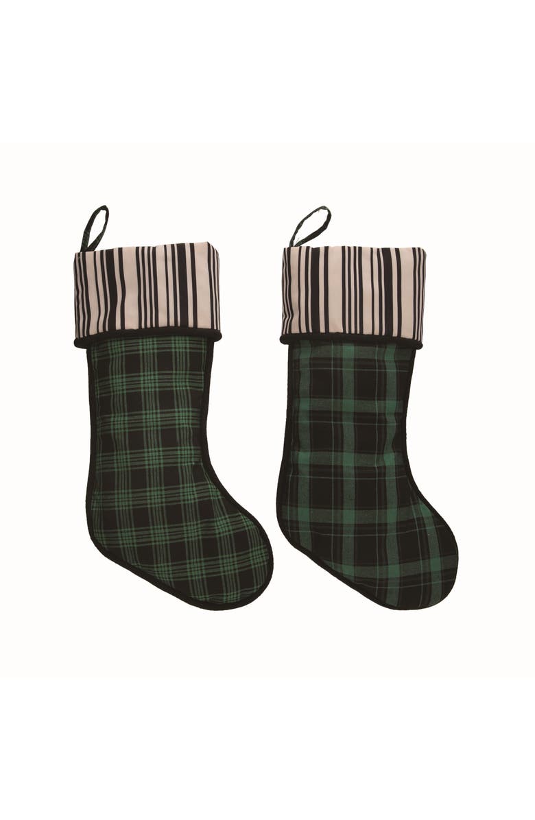 Transpac Plaid Stocking Set of 2 Christmas Home Decorations, Main, color, Green
