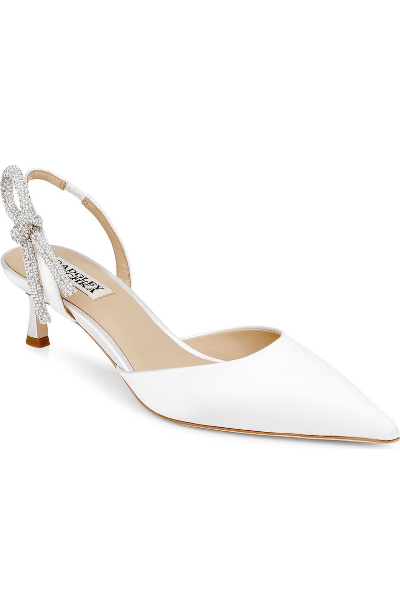 Badgley Mischka Bridal Gentry Slingback Pointed Toe Kitten Heel Pump, Main, color, White Satin