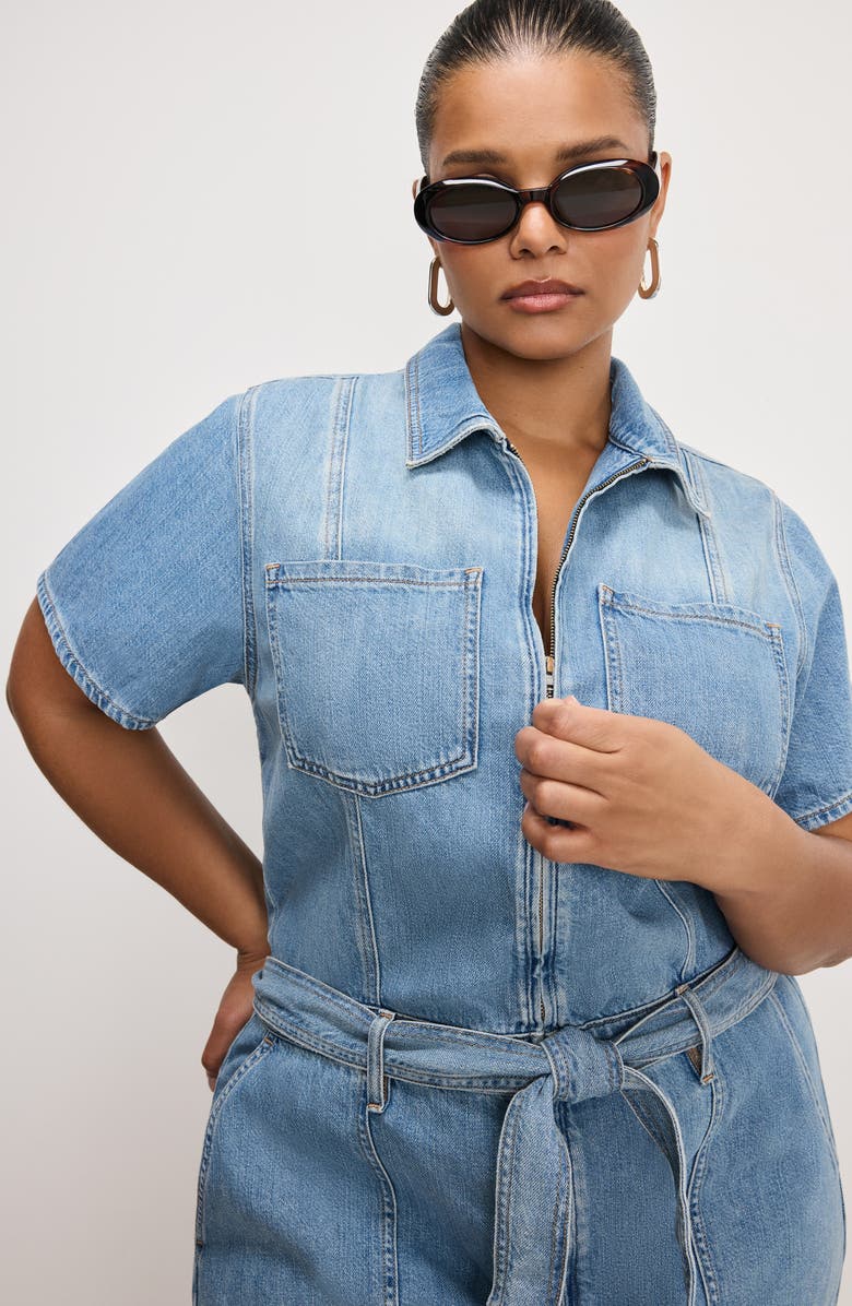 Good American Fit for Success Denim Romper, Alternate, color, Indigo786