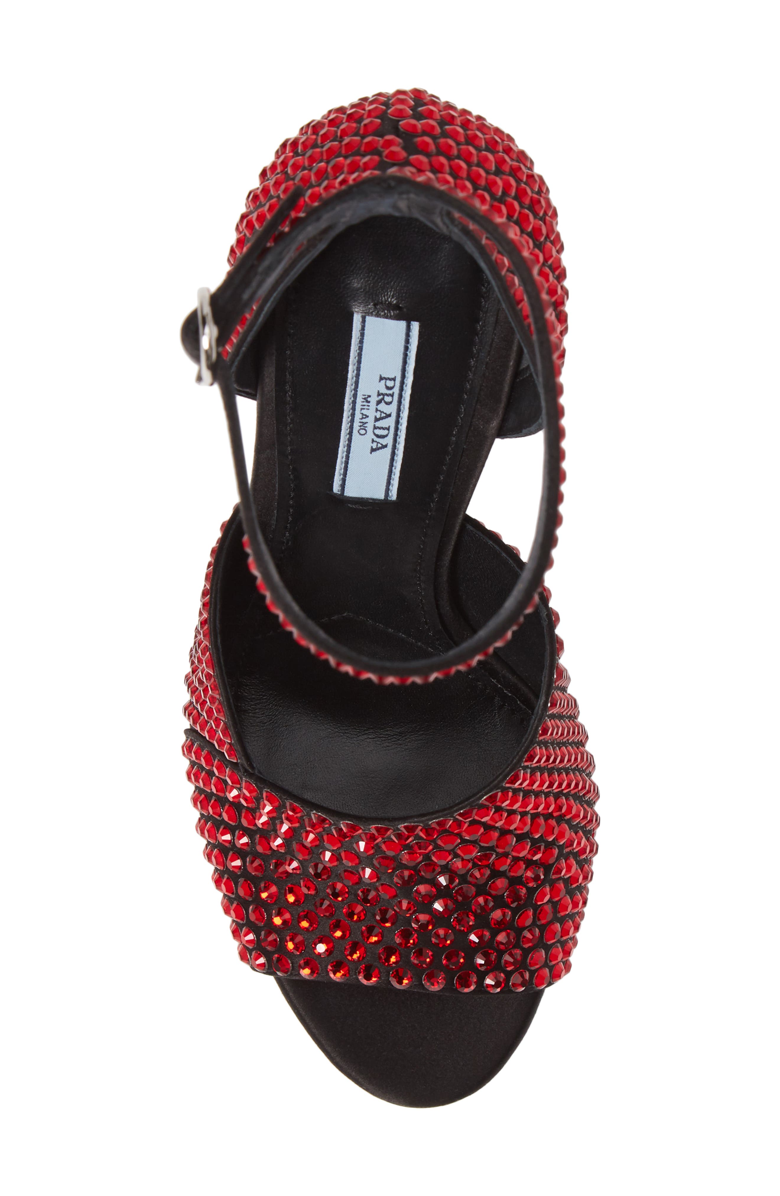 Prada Crystal Ankle Strap Peep Toe Pump, Alternate, color, 