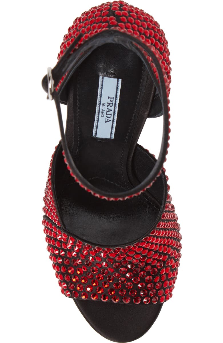 Prada Crystal Ankle Strap Peep Toe Pump, Alternate, color,